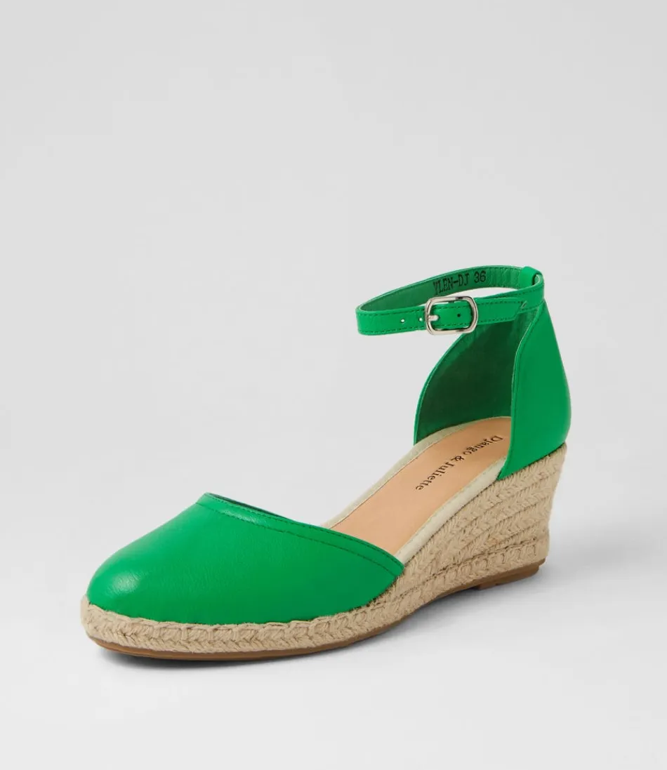DJANGO & JULIETTE - Espadrilles Femme Rylen : Talon Compensé en Cuir Naturel, Fibres Tressées Émeraude Lumineuse - Modèle Élégant pour l'Été
