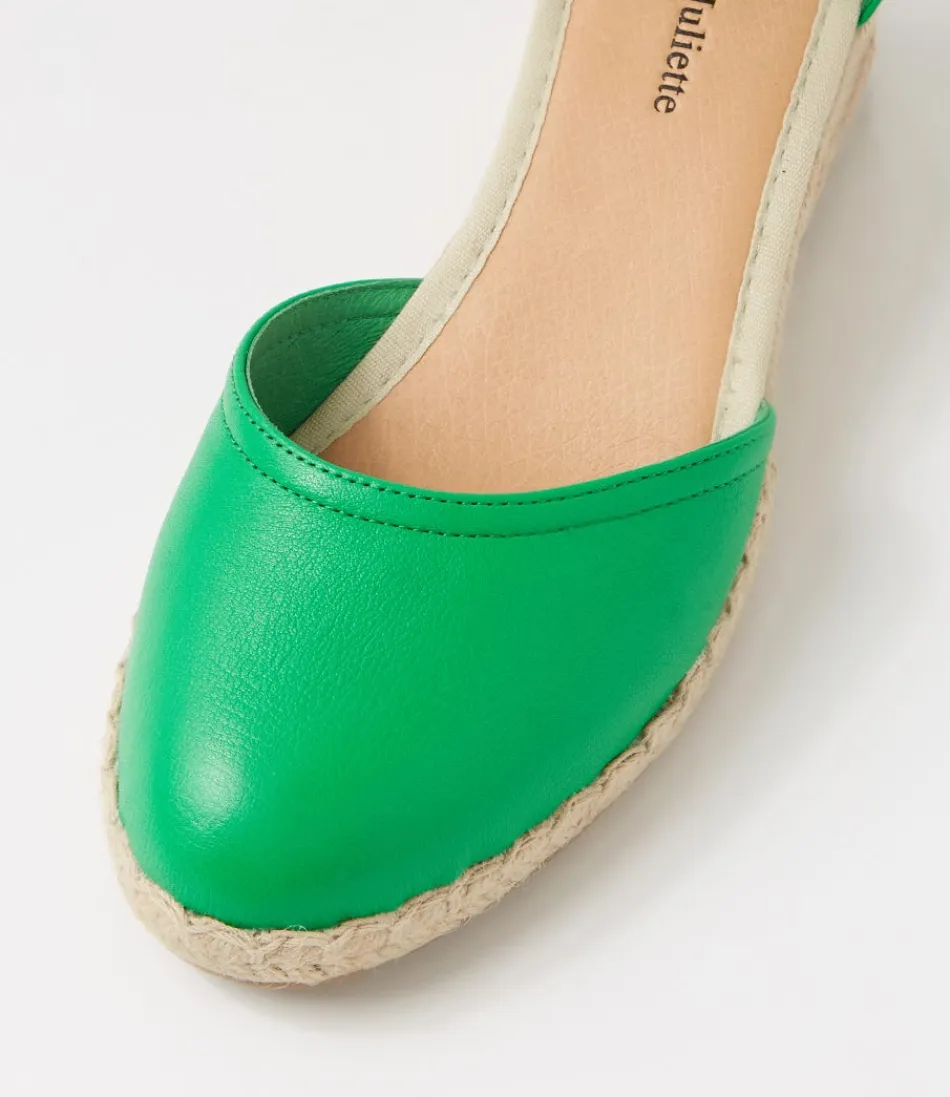 DJANGO & JULIETTE - Espadrilles Femme Rylen : Talon Compensé en Cuir Naturel, Fibres Tressées Émeraude Lumineuse - Modèle Élégant pour l'Été