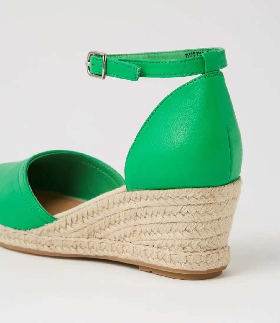DJANGO & JULIETTE - Espadrilles Femme Rylen : Talon Compensé en Cuir Naturel, Fibres Tressées Émeraude Lumineuse - Modèle Élégant pour l'Été
