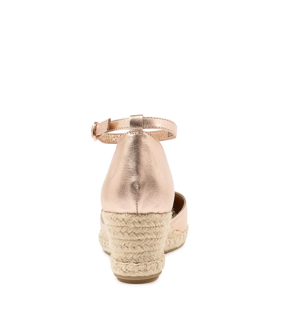 Élégantes espadrilles femme DJANGO-&-JULIETTE - Modèle Rylen Dj - Nuances dorées rosées avec tressage naturel en cuir et fibre végétale - Style Méditerranéen intemporel