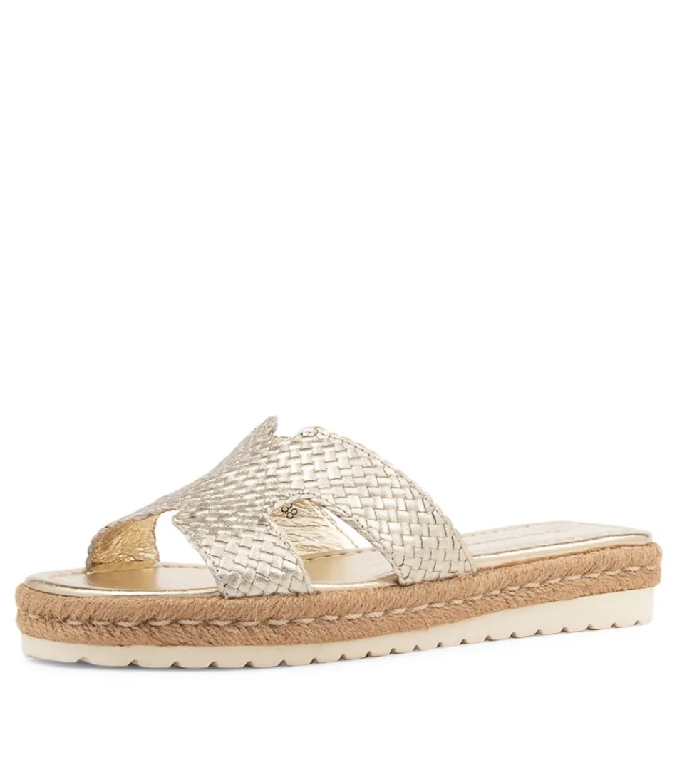 Baskettes DJANGO & JULIETTE pour Femme - Sandales Tressées Doré Clair SABEEN avec Semelle Espadrille - Style Méditerranéen Léger pour l'Été