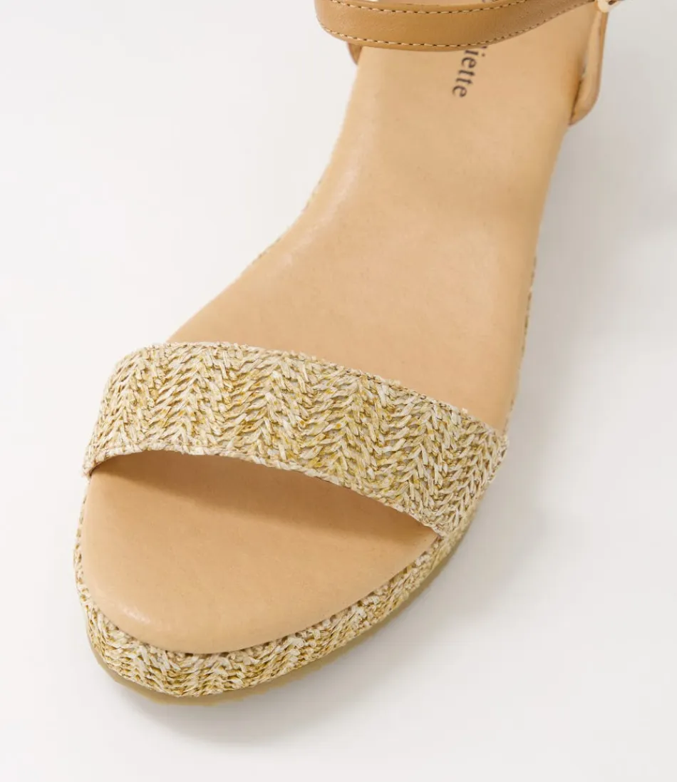 Django & Juliette - Espadrilles Femme en Simili Cuir et Raphia - Teinte Sable Doré - Style Méditerranéen Léger
