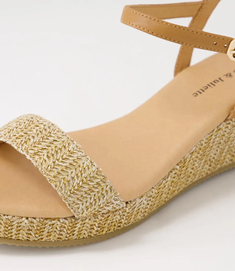 Django & Juliette - Espadrilles Femme en Simili Cuir et Raphia - Teinte Sable Doré - Style Méditerranéen Léger