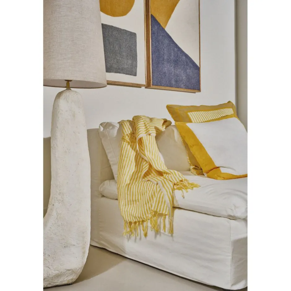 Pomax - Coussin décoratif Saint-Tropez en lin et coton bio - Taille 60x60 cm - Jaune Poussin éclatant
