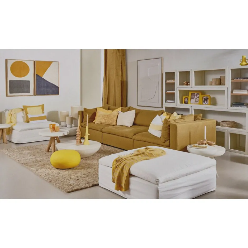 Pomax - Coussin décoratif Saint-Tropez en lin et coton bio - Taille 60x60 cm - Jaune Poussin éclatant