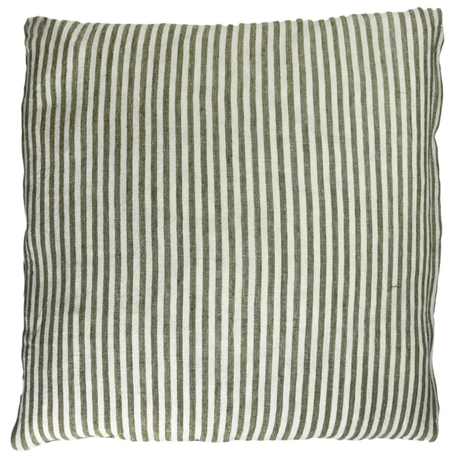 Coussin décoratif Pomax Saint-Tropez - Tissage mixte lin-coton - Format carré 60 cm - Vert prairie - Style méditerranéen intemporel