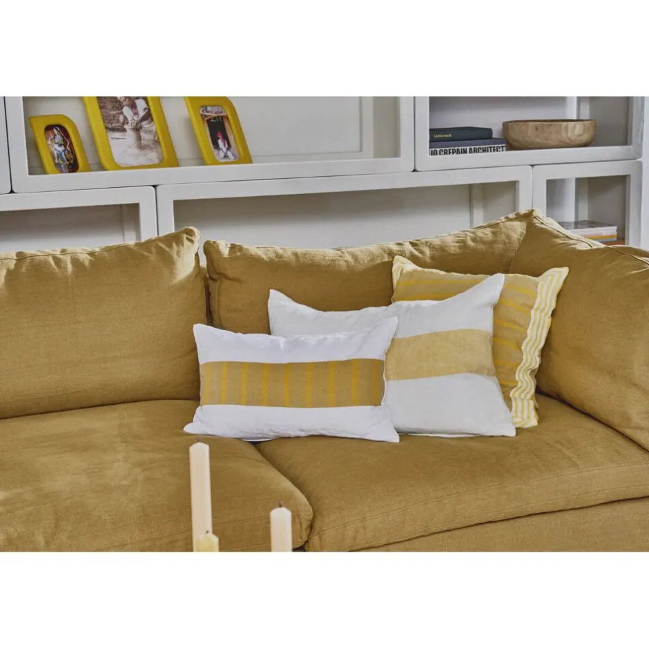 Coussin décoratif en lin Saint-Tropez - Dimensions 65x45 cm - Jaune soleil - Collection Pomax