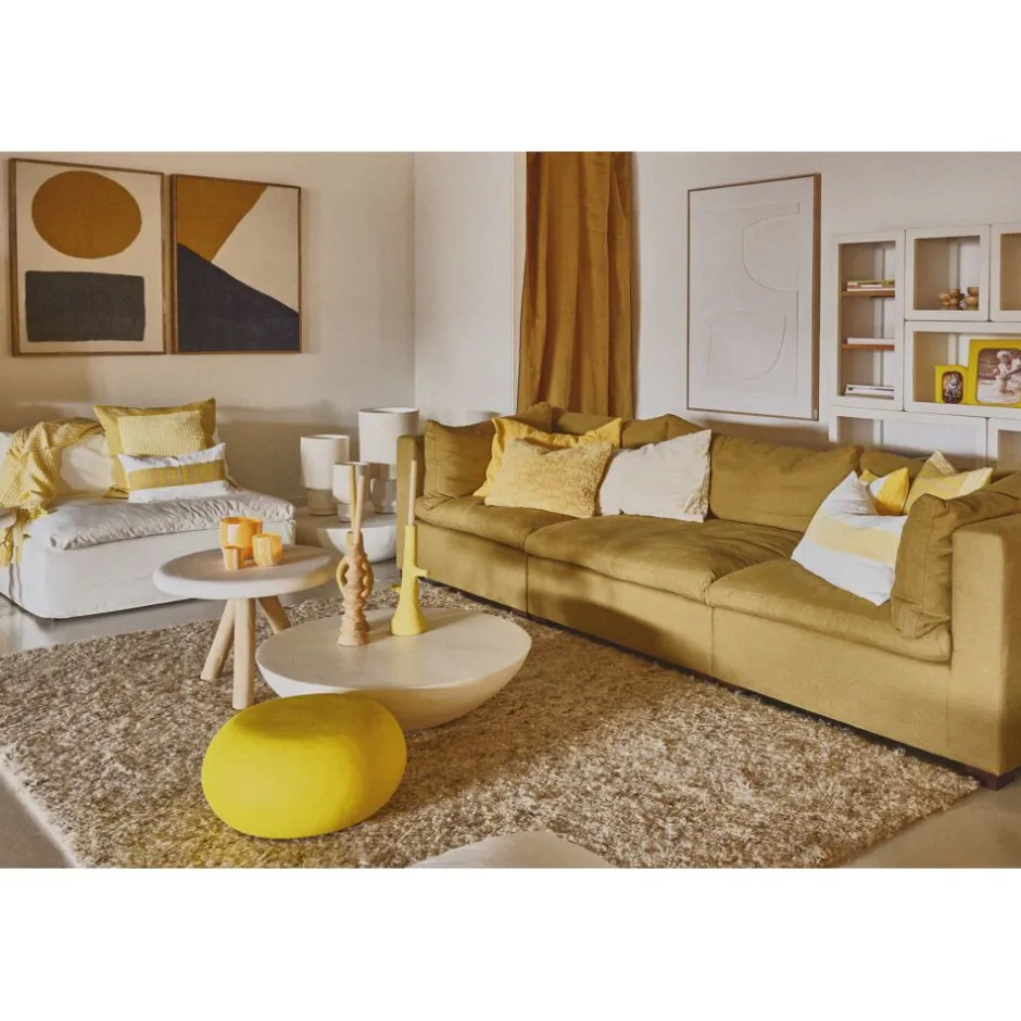 Coussin décoratif en lin Saint-Tropez - Dimensions 65x45 cm - Jaune soleil - Collection Pomax