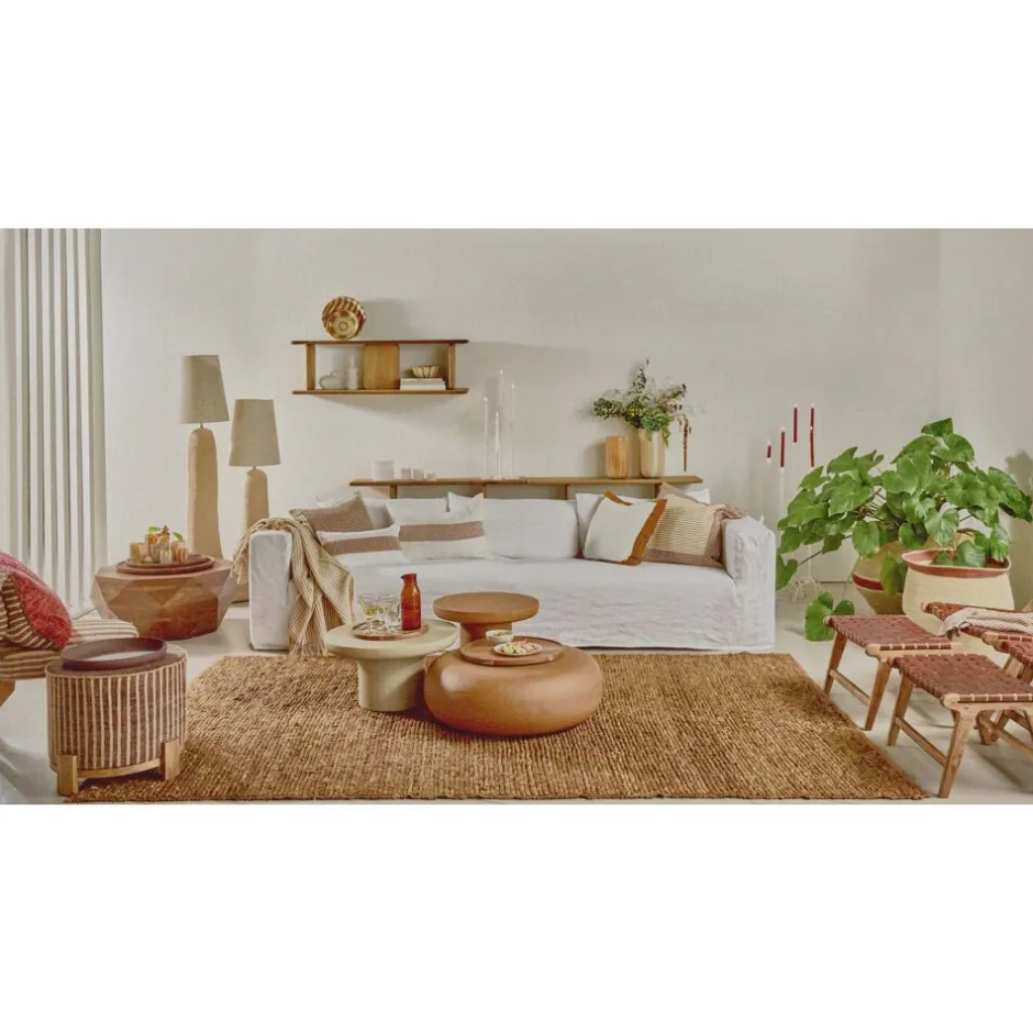 Coussin d'appui Pomax en lin naturel 65x45 cm - Ton rouille élégant inspiré de Saint-Tropez