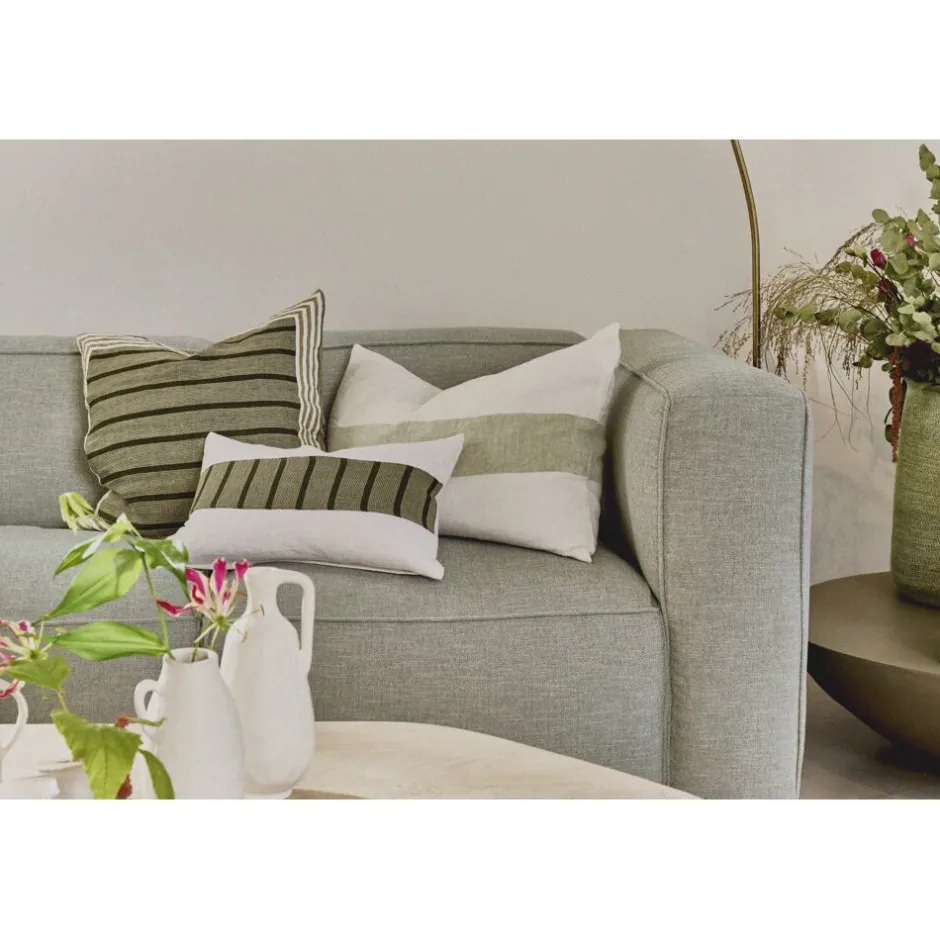 Pomax - Coussin Saint-Tropez en lin naturel - Format 65x45 cm - Vert réséda rafraîchissant