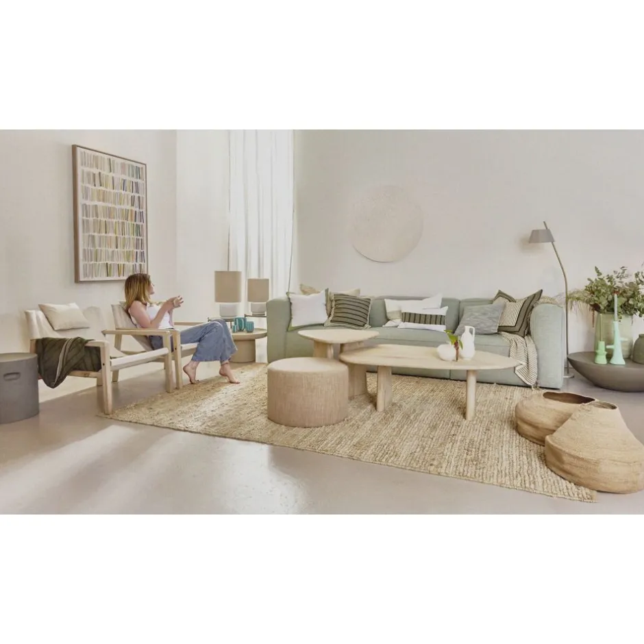 Pomax - Coussin Saint-Tropez en lin naturel - Format 65x45 cm - Vert réséda rafraîchissant
