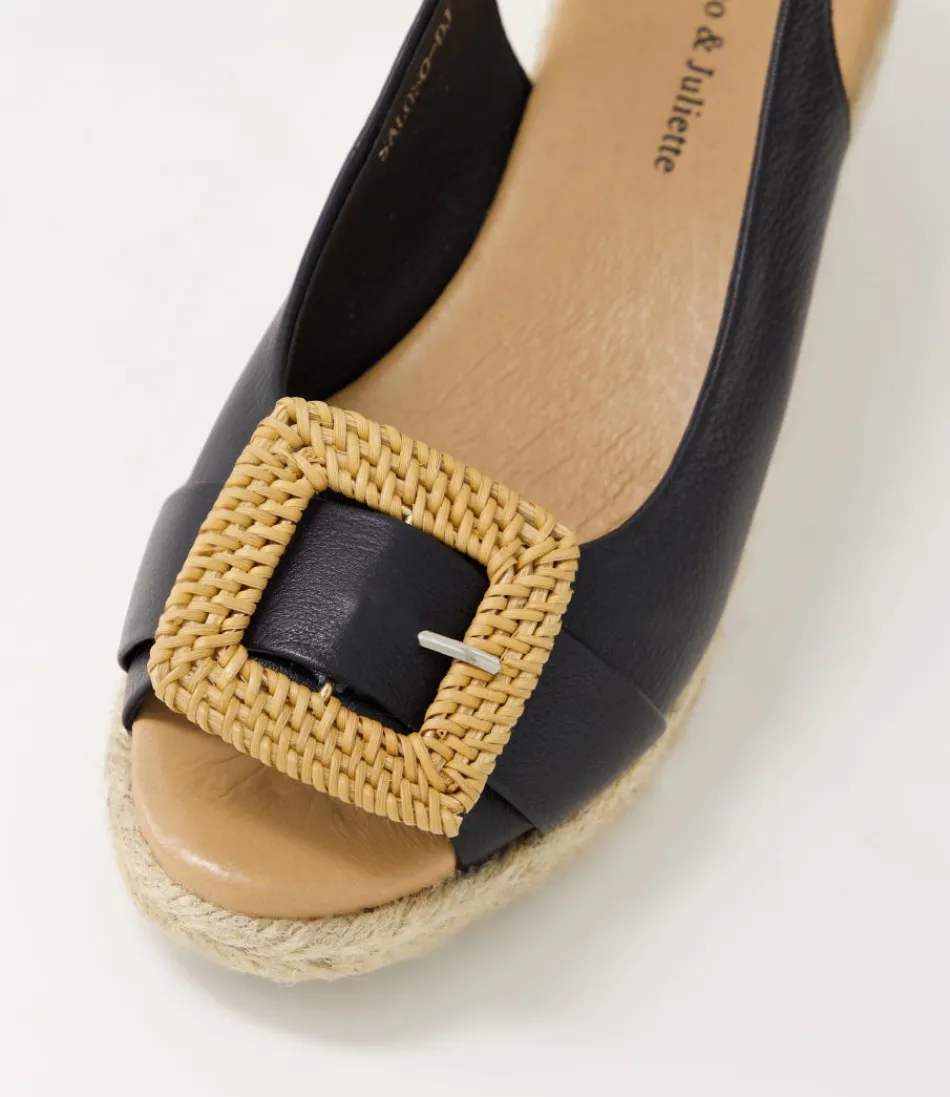 Espadrilles Femme DJANGO et JULIETTE - Sandales Saloso en Cuir Naturel Noir à Boucle, Confort Élégant pour un Style Méditerranéen Intemporel