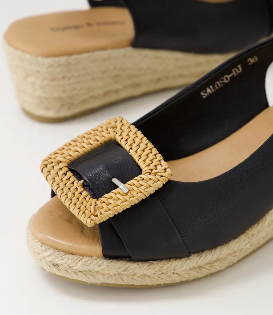 Espadrilles Femme DJANGO et JULIETTE - Sandales Saloso en Cuir Naturel Noir à Boucle, Confort Élégant pour un Style Méditerranéen Intemporel