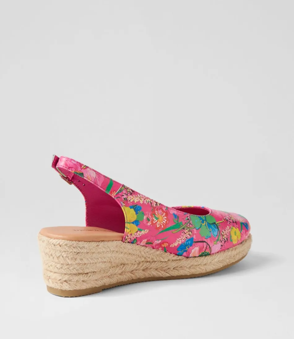 Éspadrilles Femme DJANGO & JULIETTE - Sandales en Cuir Fleuri Rose Vif avec Motifs Botaniques | Confort Élégant pour Printemps-Été