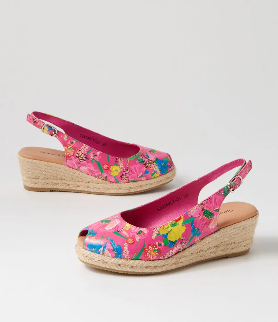 Éspadrilles Femme DJANGO & JULIETTE - Sandales en Cuir Fleuri Rose Vif avec Motifs Botaniques | Confort Élégant pour Printemps-Été