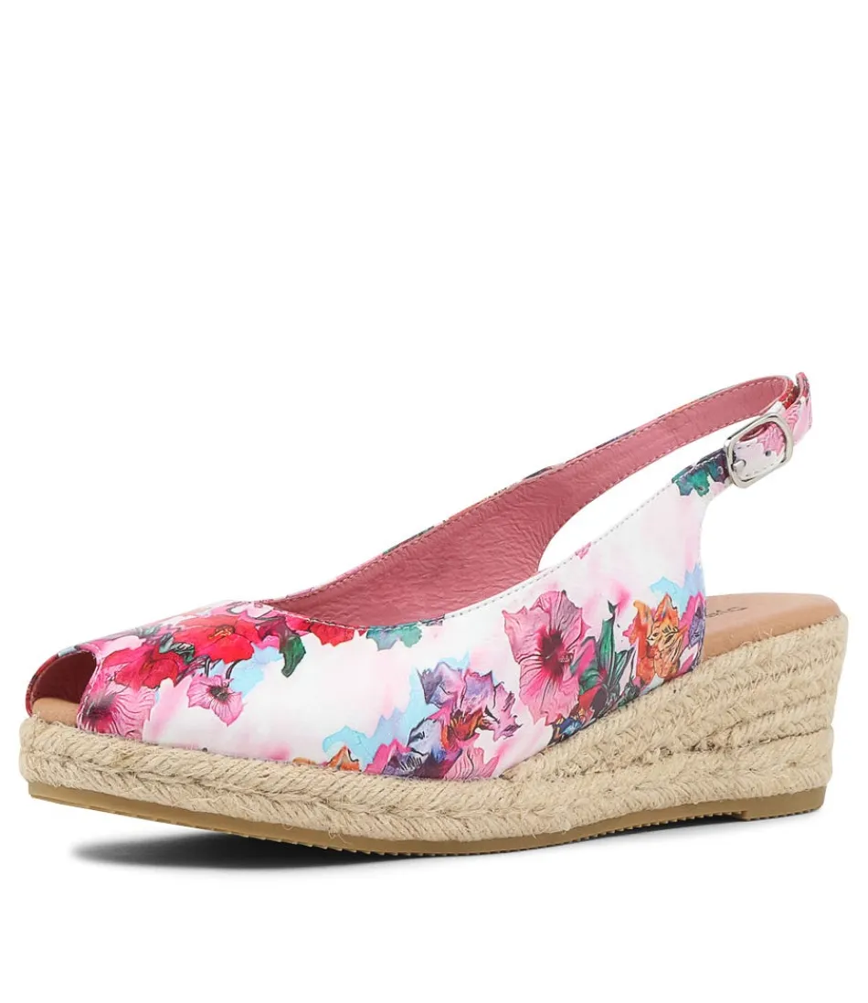 DJANGO & JULIETTE - Espadrilles Femme Printemps avec motifs coquelicots et sandales en cuir tressé confortables - Style méditerranéen à lacets ajustables