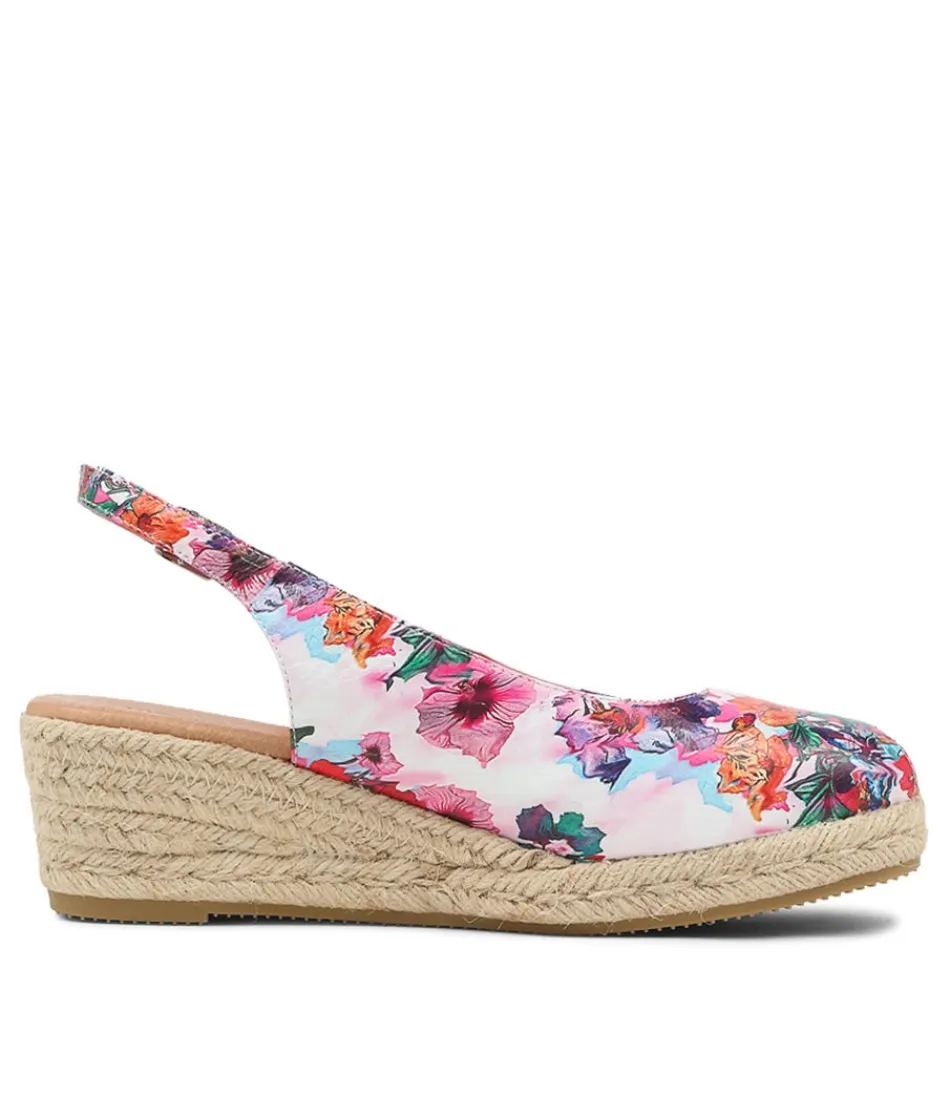 DJANGO & JULIETTE - Espadrilles Femme Printemps avec motifs coquelicots et sandales en cuir tressé confortables - Style méditerranéen à lacets ajustables