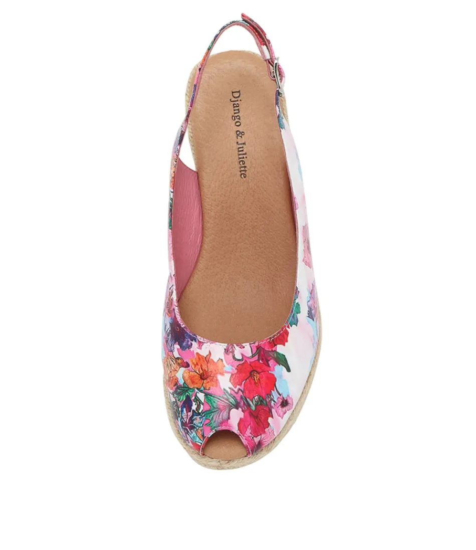 DJANGO & JULIETTE - Espadrilles Femme Printemps avec motifs coquelicots et sandales en cuir tressé confortables - Style méditerranéen à lacets ajustables