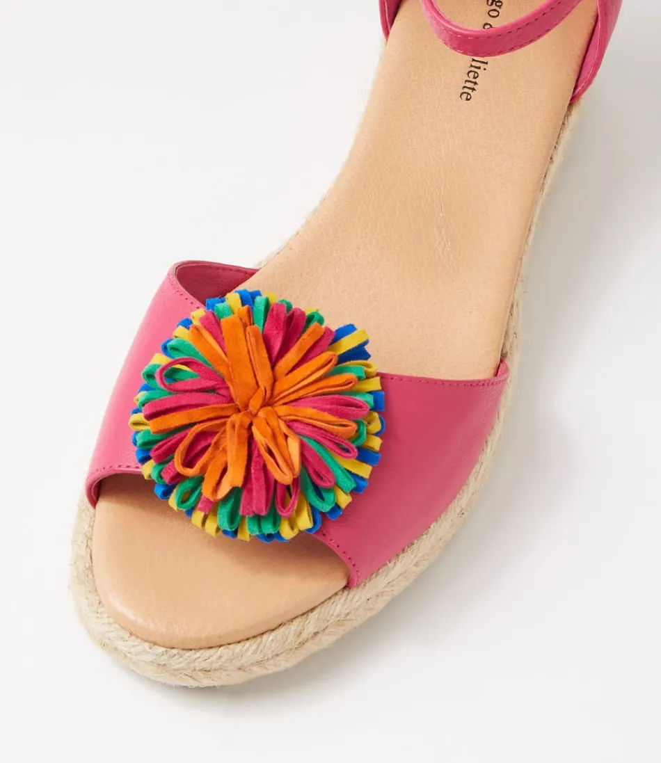 ESPRADRILLES DJANGO & JULIETTE POUR FEMME - CUIR SOUPLE ET SUÉDINE FUCHSIA VIBRANT - CHAUSSURES D'ÉTÉ STYLE BOHÈME AVEC SEMELLE EN CORDAGE Tressé