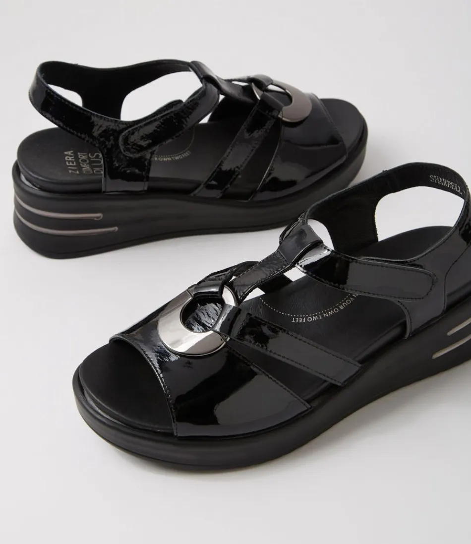 Sandales Talons Élégantes ZIERA pour Femme - Modèle Sharrell XW en Cuir Verni Noir Chic