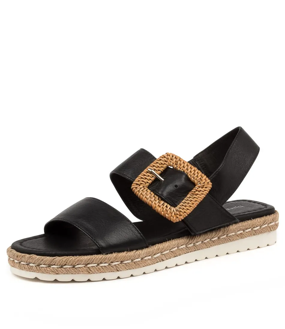 Sandales espadrilles DJANGO & JULIETTE pour femme - Cuir noir Silas intemporel - Modèle léger à semelle tressée