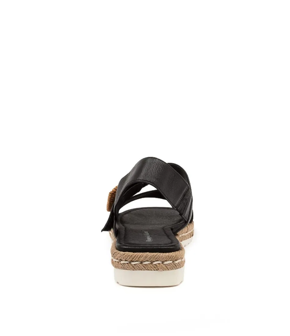 Sandales espadrilles DJANGO & JULIETTE pour femme - Cuir noir Silas intemporel - Modèle léger à semelle tressée