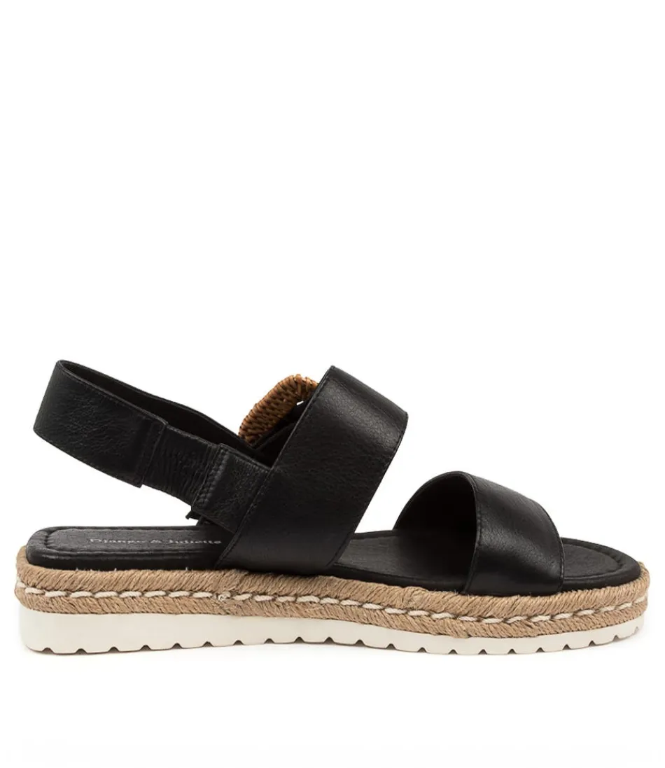 Sandales espadrilles DJANGO & JULIETTE pour femme - Cuir noir Silas intemporel - Modèle léger à semelle tressée