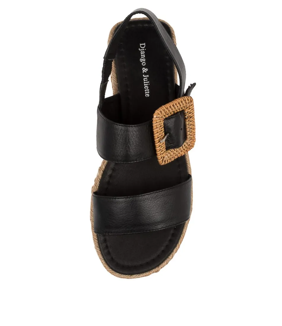 Sandales espadrilles DJANGO & JULIETTE pour femme - Cuir noir Silas intemporel - Modèle léger à semelle tressée