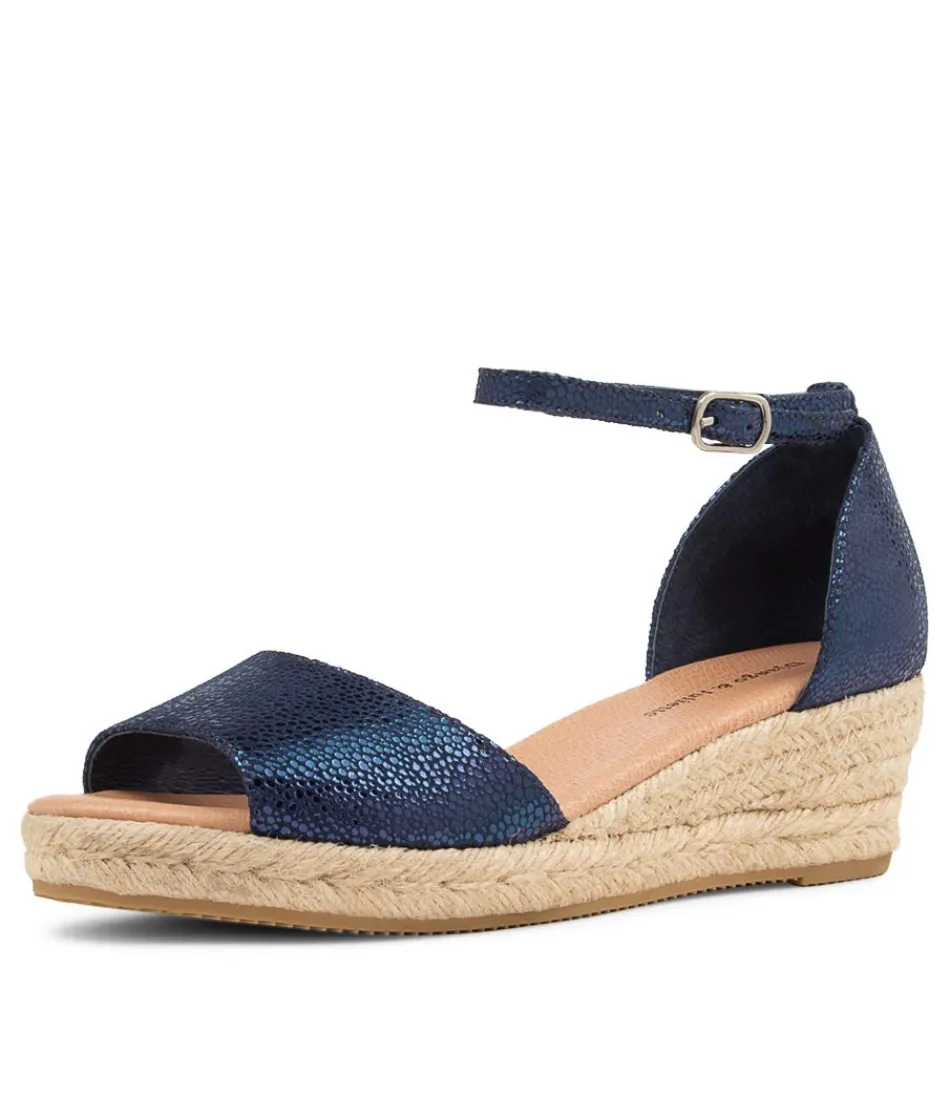 Espadrilles Django & Juliette pour Femme - Sandales Décontractées en Cuir Bleu Marine Moucheté