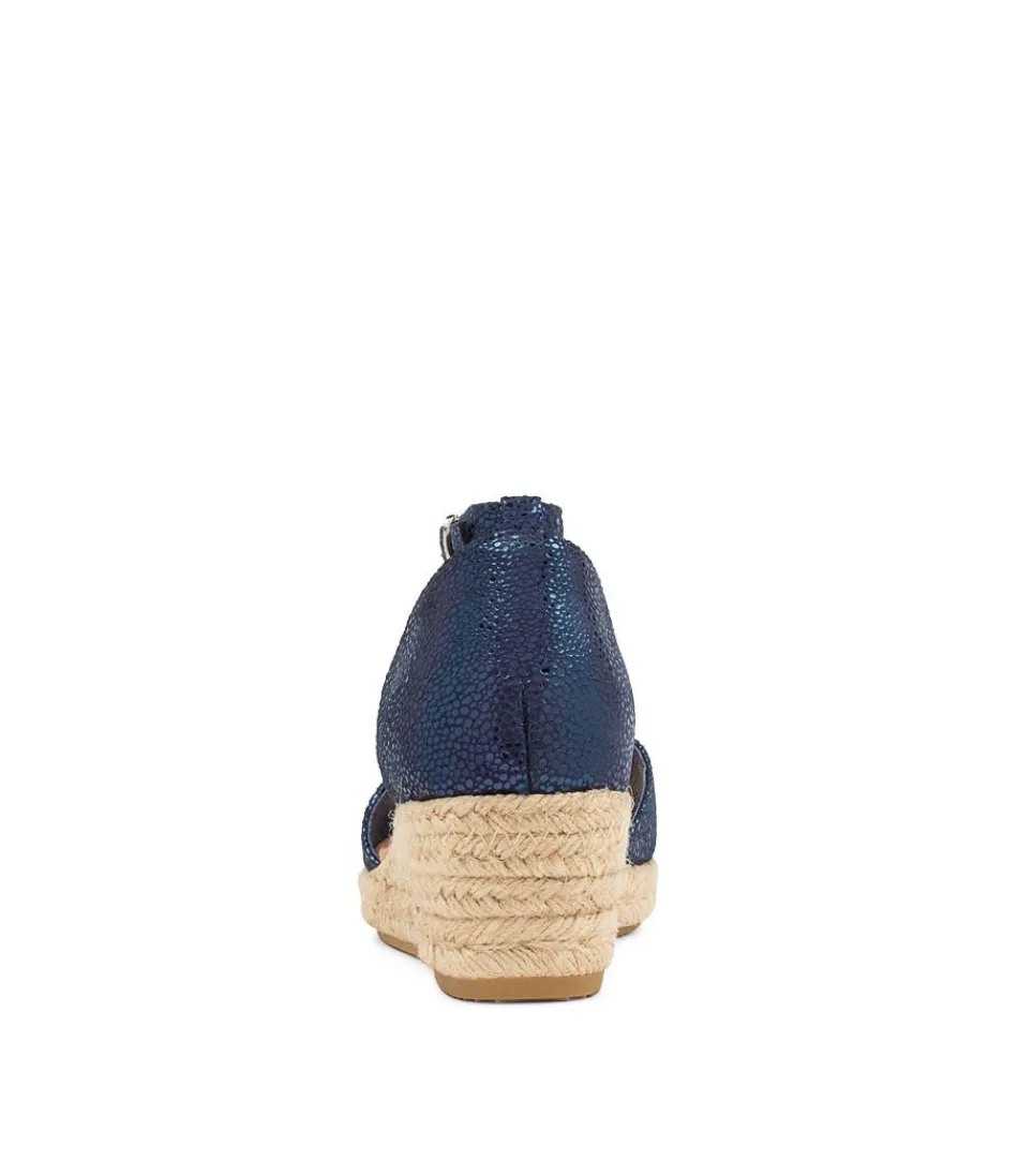 Espadrilles Django & Juliette pour Femme - Sandales Décontractées en Cuir Bleu Marine Moucheté