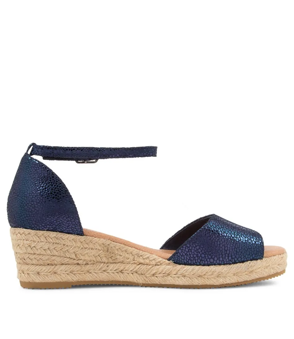 Espadrilles Django & Juliette pour Femme - Sandales Décontractées en Cuir Bleu Marine Moucheté