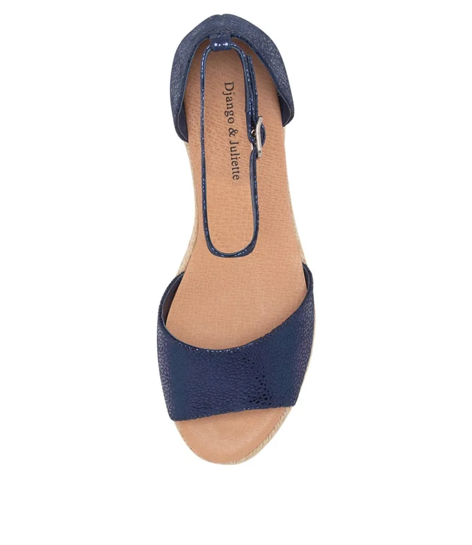 Espadrilles Django & Juliette pour Femme - Sandales Décontractées en Cuir Bleu Marine Moucheté