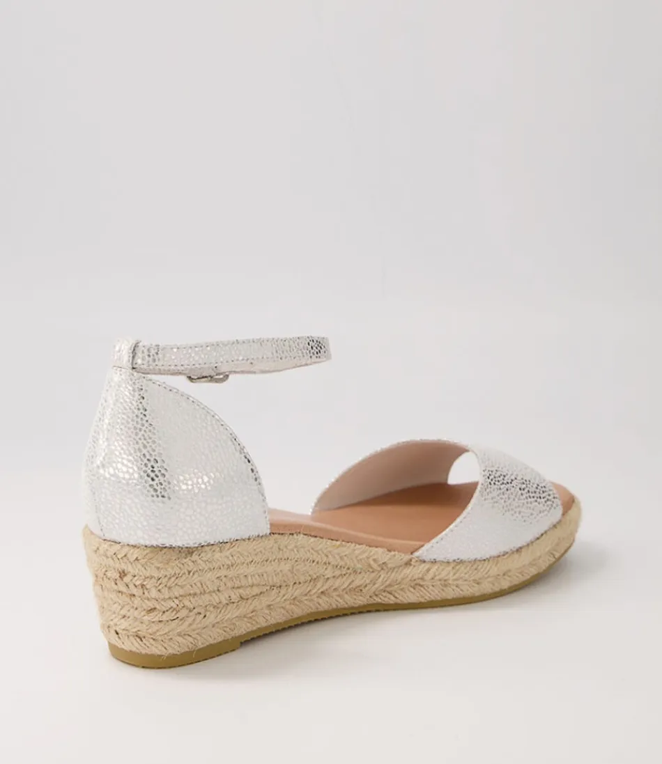 Sandales Espadrilles Django & Juliette en Cuir Tacheté - Tressage Naturel Élégant avec Semelle Argent Métallisé - Style Bohème Confy pour L'Été