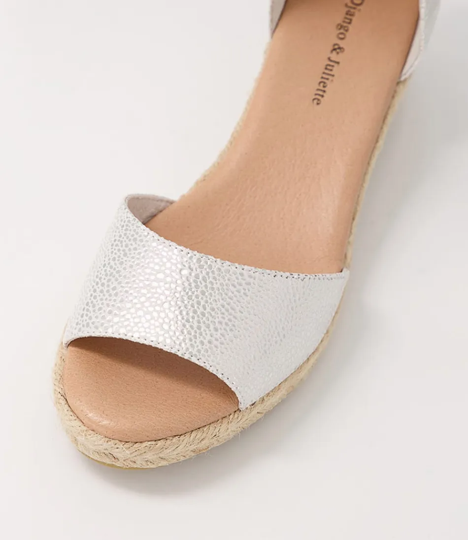 Sandales Espadrilles Django & Juliette en Cuir Tacheté - Tressage Naturel Élégant avec Semelle Argent Métallisé - Style Bohème Confy pour L'Été