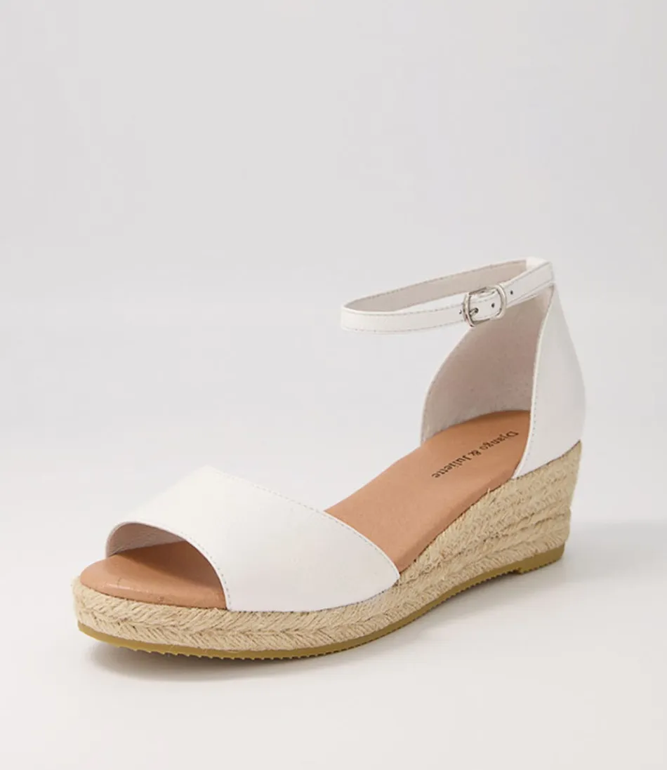 Élégantes espadrilles femme Django & Juliette en cuir souple avec semelle en corde tressée naturel - Sandales d'été blanches légères et confortables