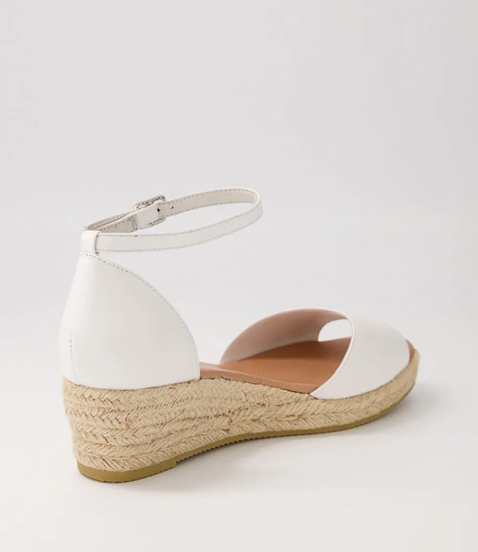 Élégantes espadrilles femme Django & Juliette en cuir souple avec semelle en corde tressée naturel - Sandales d'été blanches légères et confortables