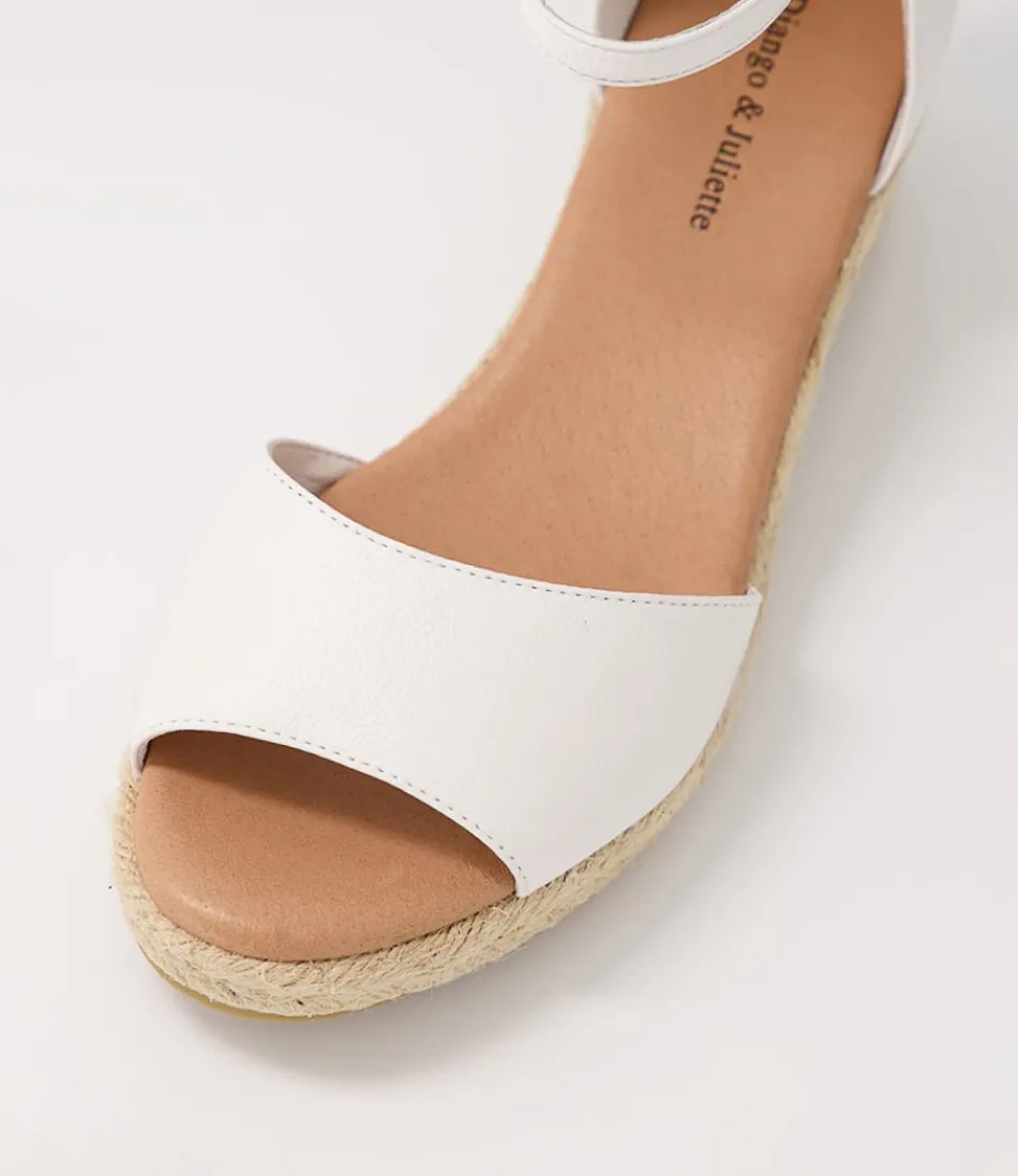 Élégantes espadrilles femme Django & Juliette en cuir souple avec semelle en corde tressée naturel - Sandales d'été blanches légères et confortables