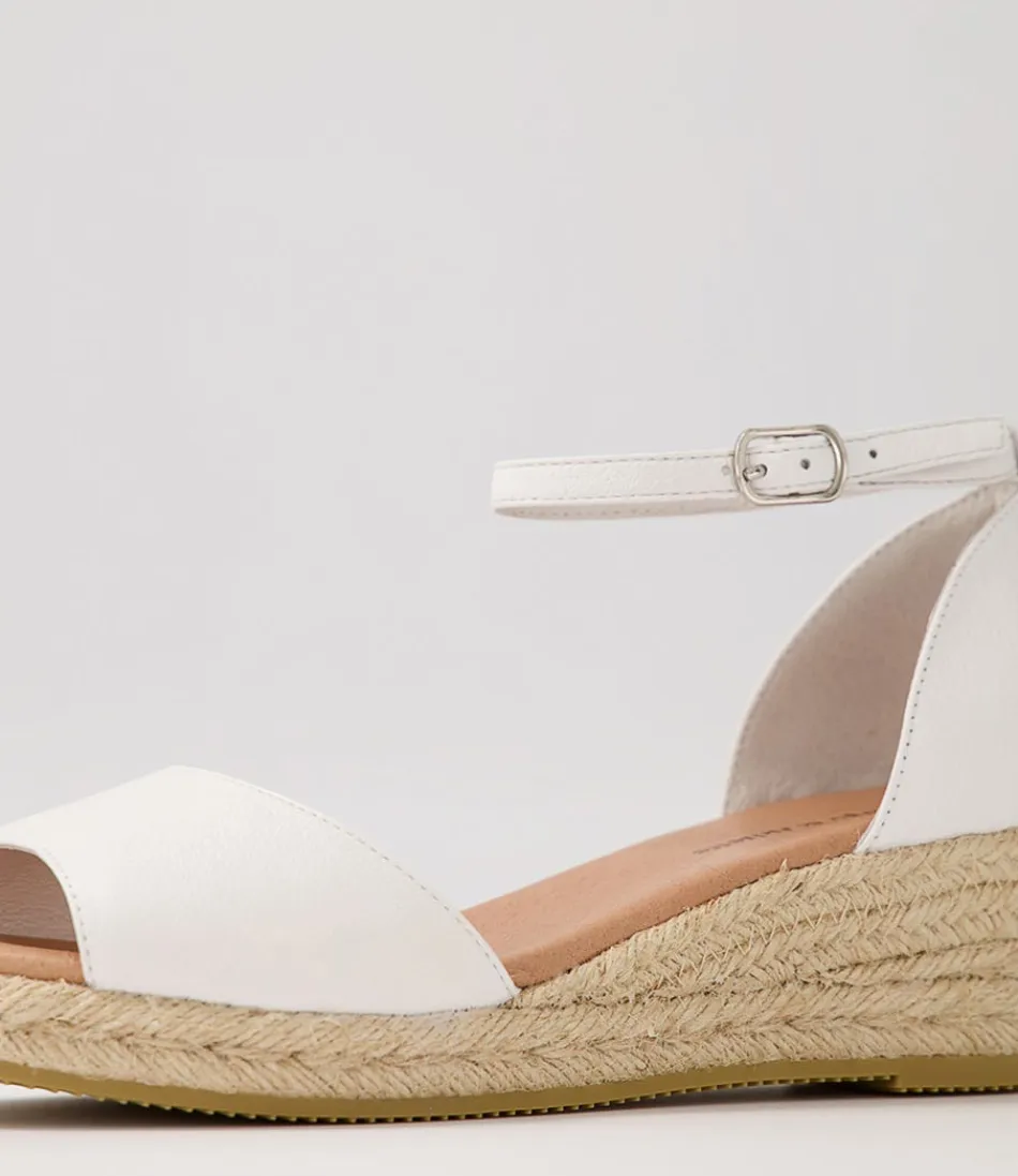 Élégantes espadrilles femme Django & Juliette en cuir souple avec semelle en corde tressée naturel - Sandales d'été blanches légères et confortables