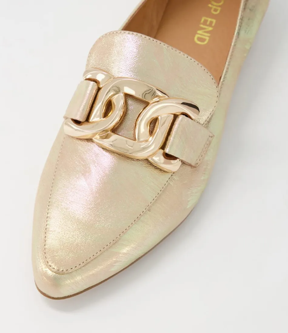 Mocassins Femme Haut de Gamme – Cuir Martelé Doré Socoro, Confortables & Élégantes