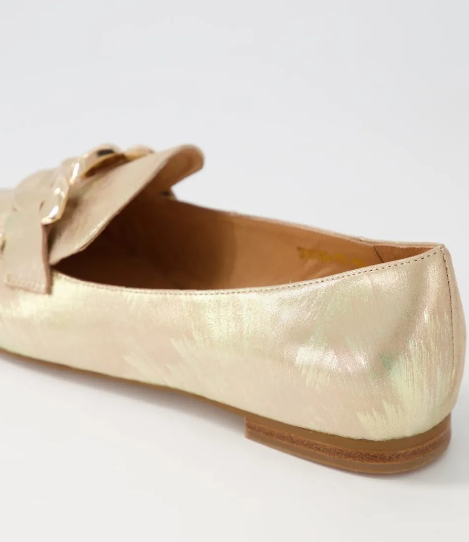 Mocassins Femme Haut de Gamme – Cuir Martelé Doré Socoro, Confortables & Élégantes