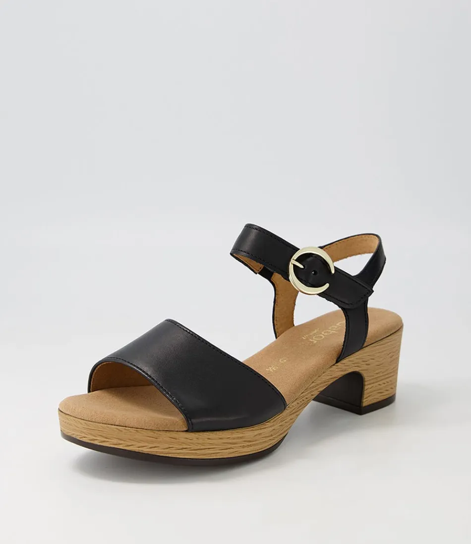 Sandales Femme GABOR - Cuir Souple Noir et Doré - Confort Optimal & Élégance Urbaine