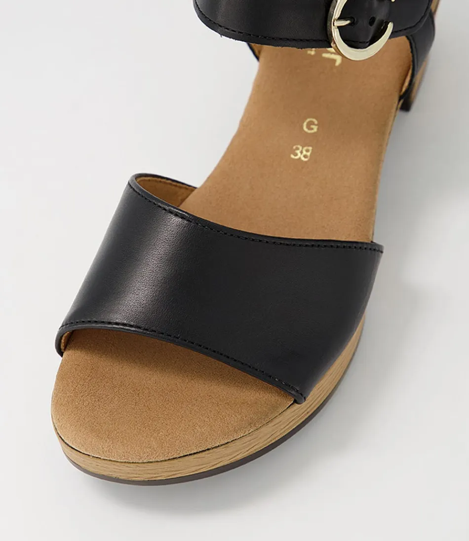 Sandales Femme GABOR - Cuir Souple Noir et Doré - Confort Optimal & Élégance Urbaine