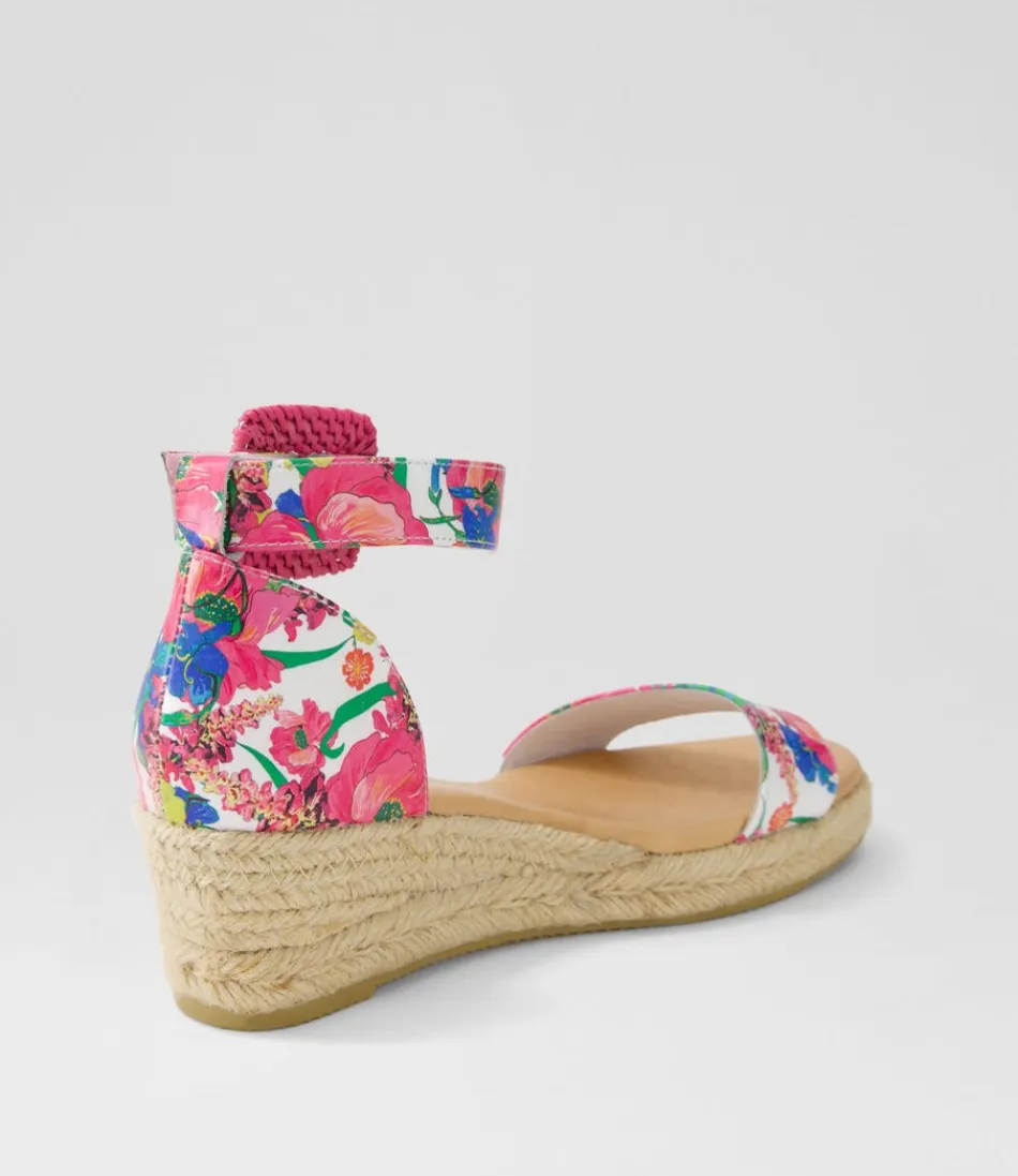 Élégantes Espadrilles Printanières Django & Juliette - Cuir Blanc Décoré de Motifs Floraux Bohèmes - Modèle Confortable Femme