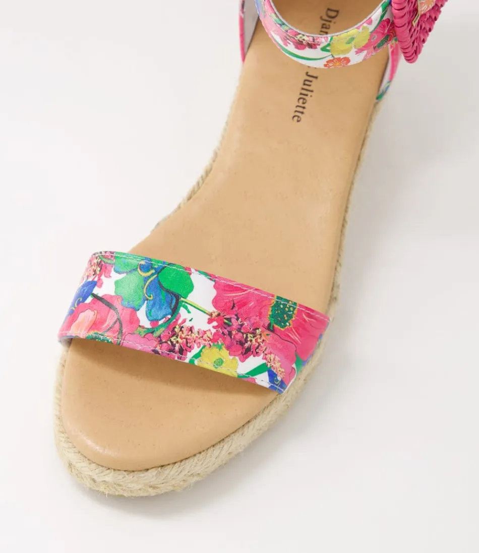 Élégantes Espadrilles Printanières Django & Juliette - Cuir Blanc Décoré de Motifs Floraux Bohèmes - Modèle Confortable Femme