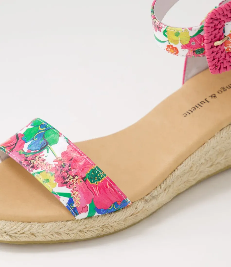 Élégantes Espadrilles Printanières Django & Juliette - Cuir Blanc Décoré de Motifs Floraux Bohèmes - Modèle Confortable Femme