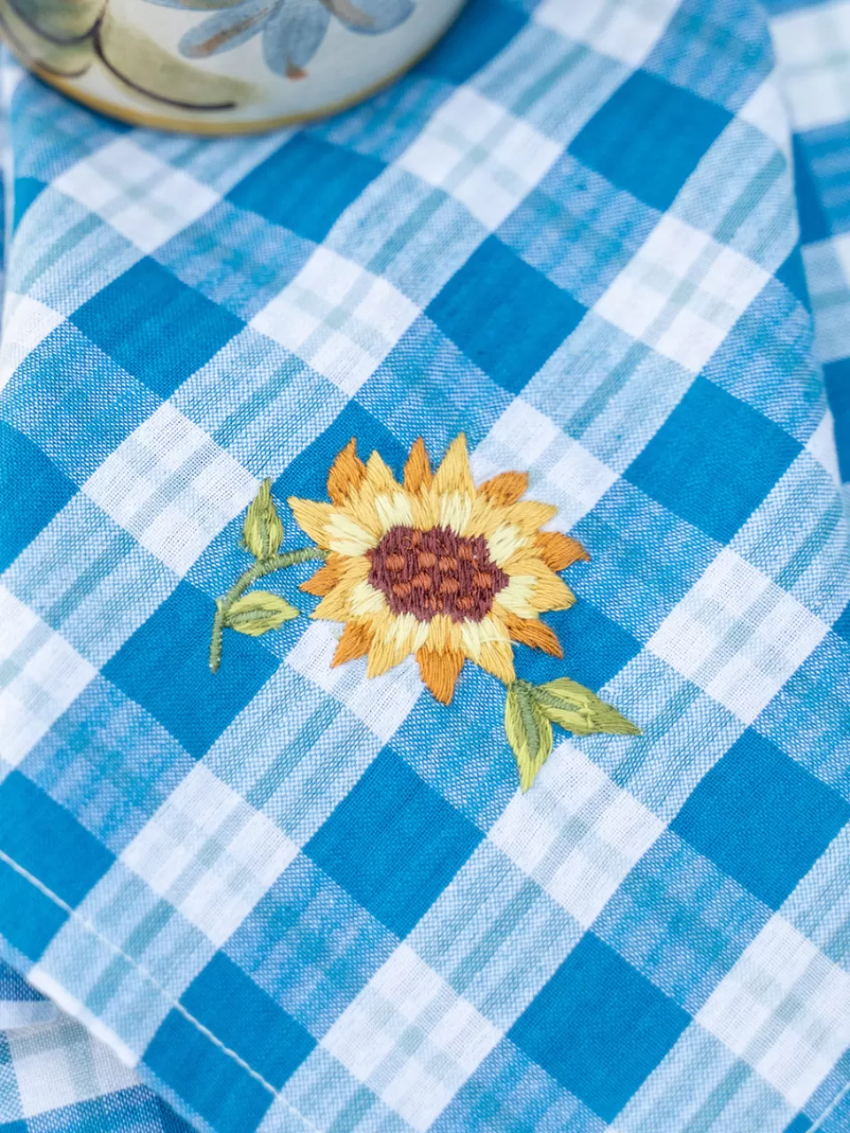 Duo de serviettes à thé brodées de tournesols - Collection printanière April Cornell