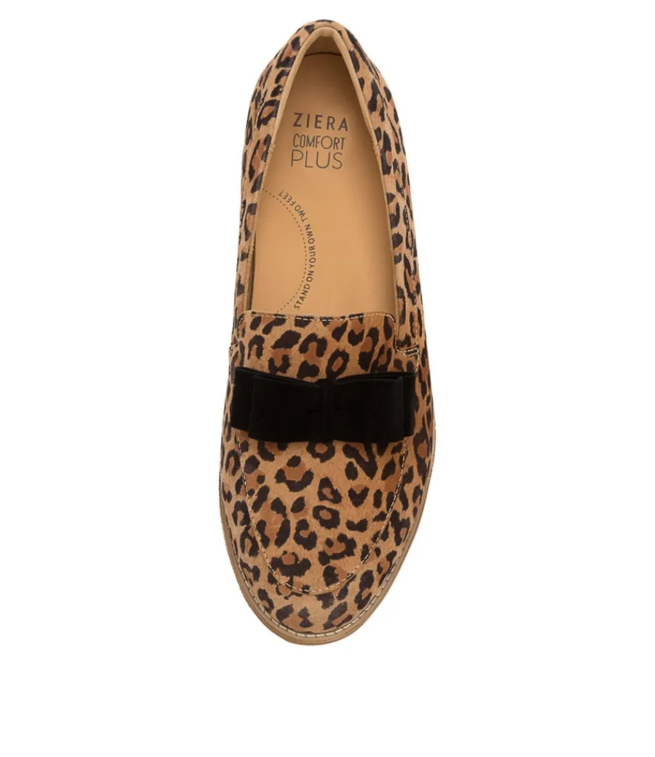 Mocassins ZIERA Talise XF Femme - Daim Noir Léopard Élégant avec Semelle Confortable