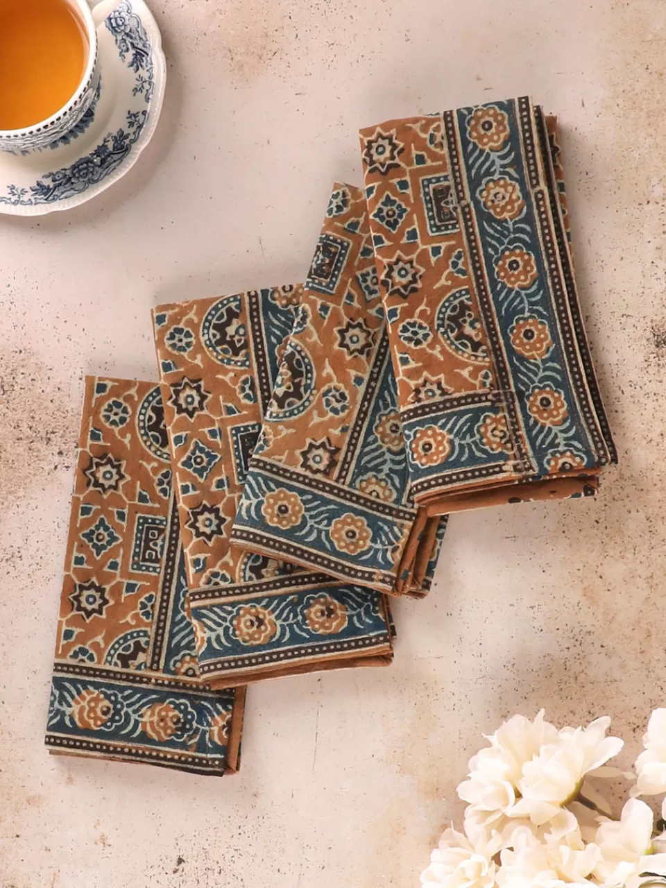 Lot de 4 serviettes en coton éco-responsable - Teinture végétale artisanale - Collection Terra par April Cornell