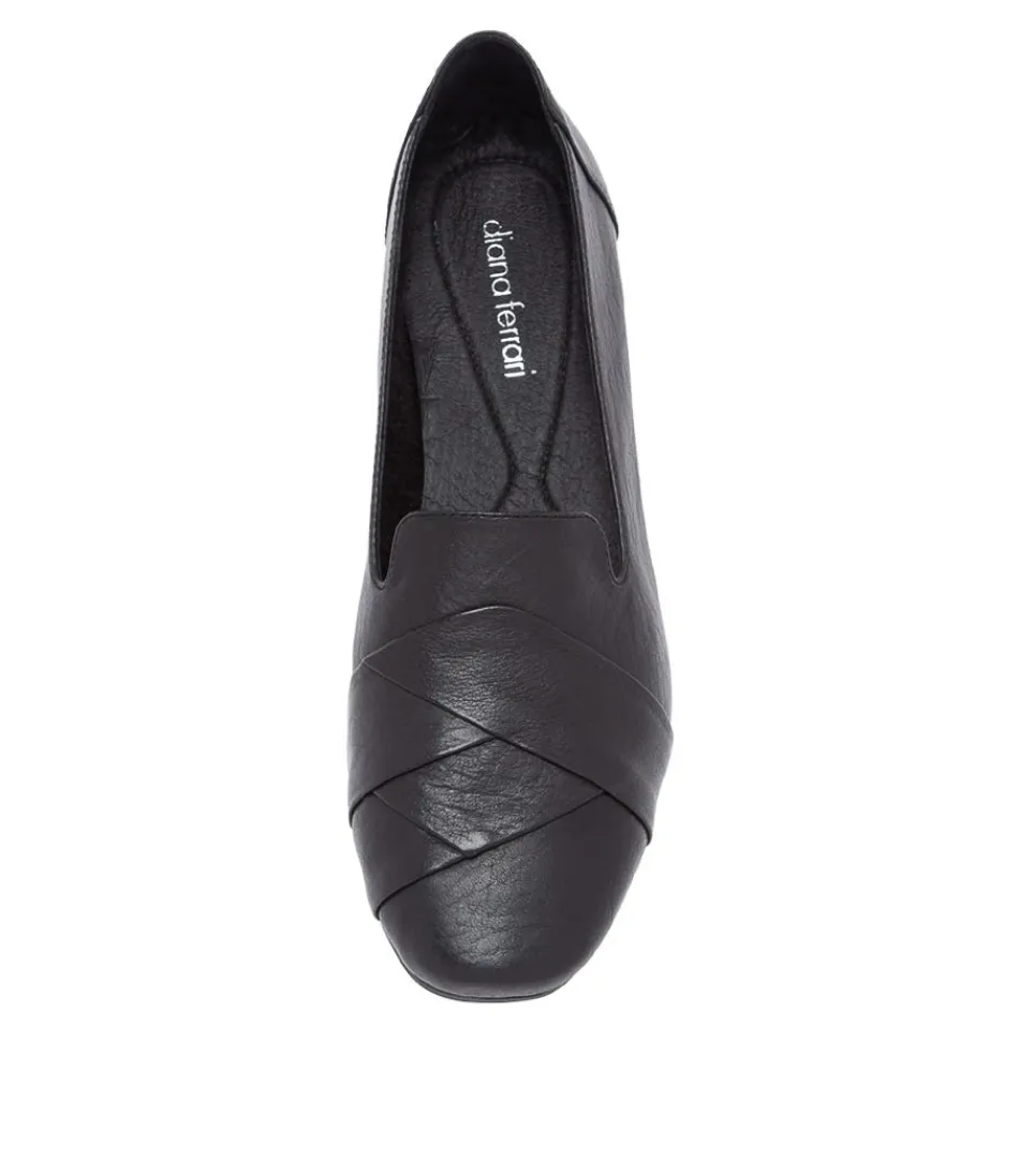 Mocassins élégants pour femme DIANA FERRARI - Modèle Tilony en cuir noir souple, détails raffinés pour un style intemporel
