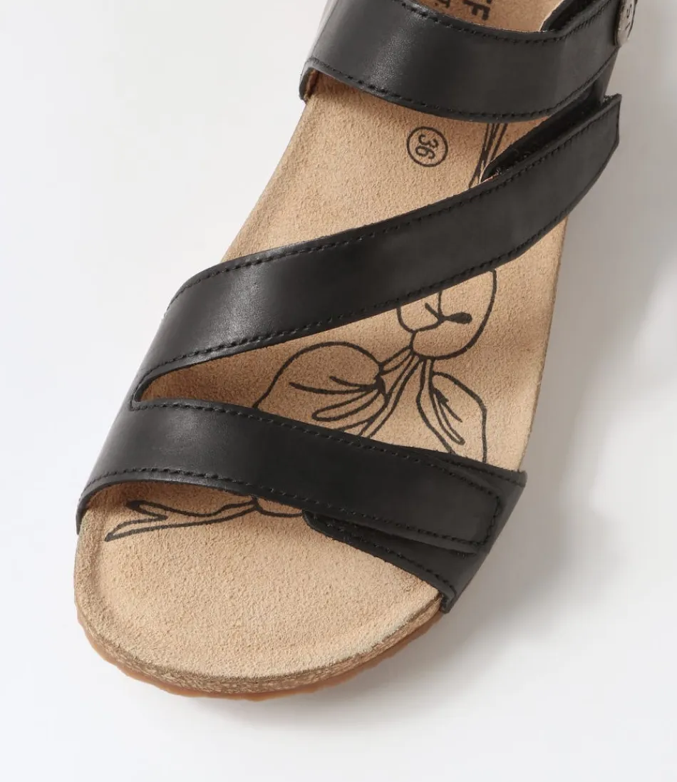 Sandales femme en cuir souple Tonga-25 Noir - Confort optimal avec semelle ergonomique - Collection Josef Seibel